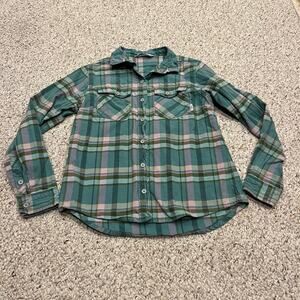 Stio Womens Button Down Flannel Shirt Sz M Organic Cotton Gorpcore Hike Trail